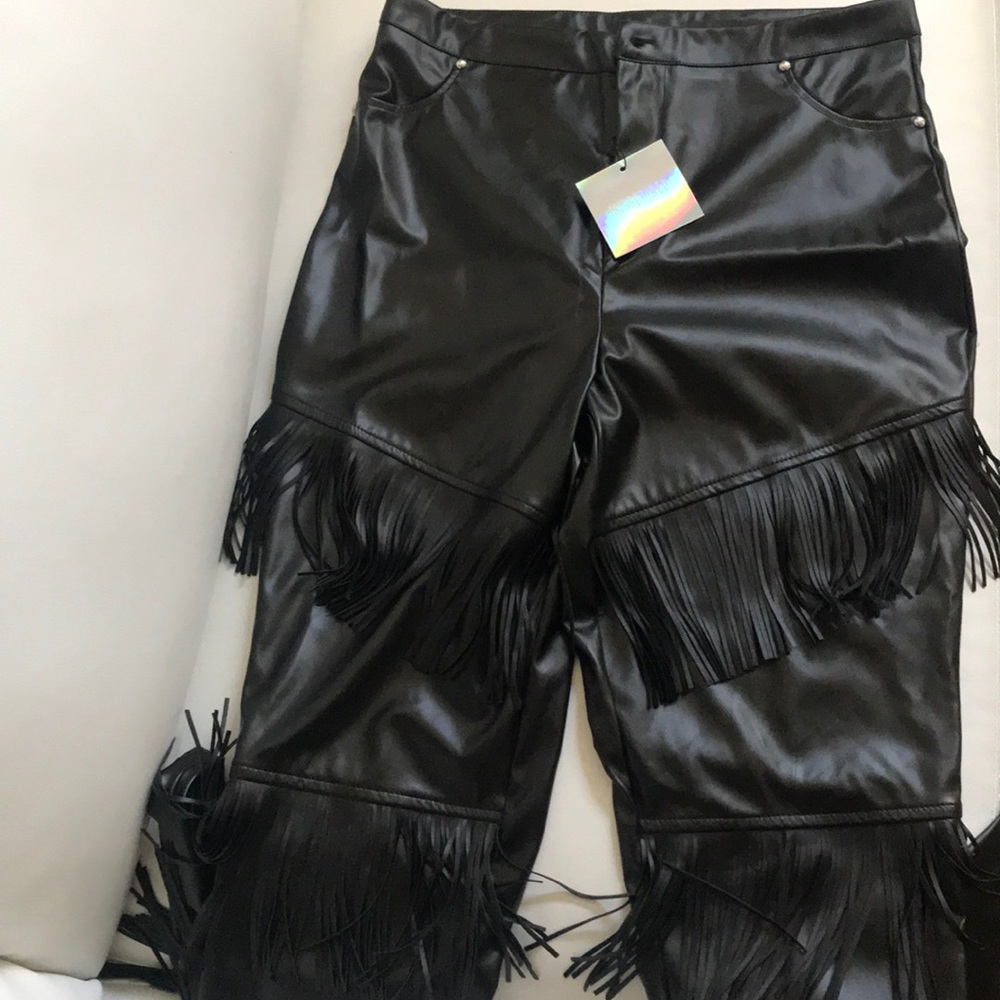 MISSGUIDED Frill Leather Pants